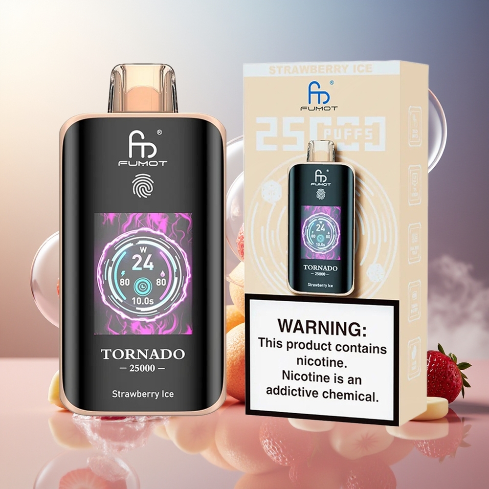 Fumot Tornado 25000 Puffs 700mAh 20ml Jordbær Is Norge Engros HD Skjerm Type-C
