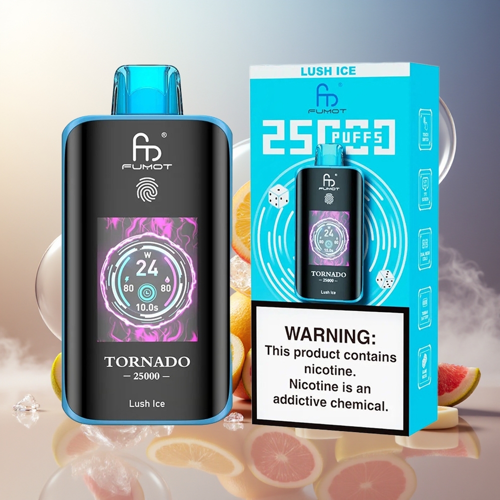Fumot Tornado 25000 Puffs HD Skjerm 700mAh 20ml 0/2/3/5% Juicy Is Norge Engros