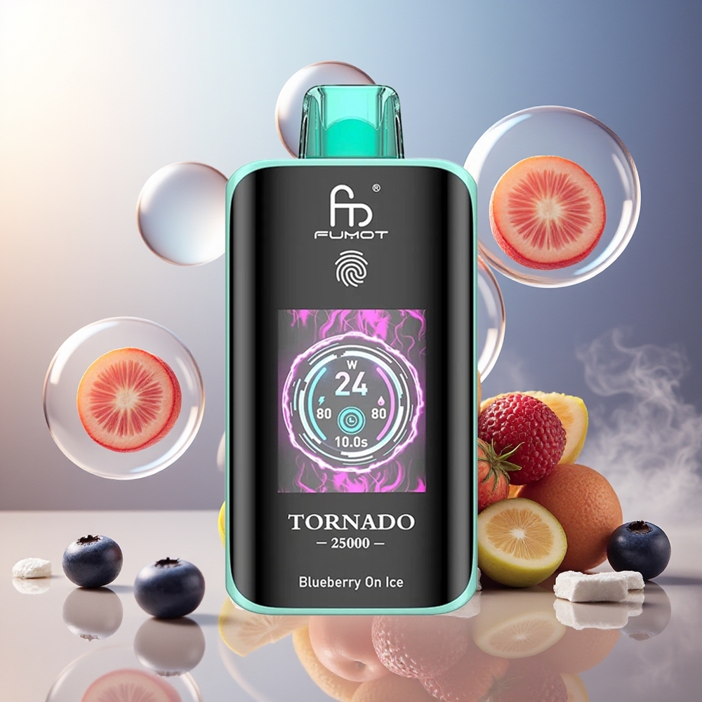 Fumot Tornado 25000 Puffs HD Skjerm 700mAh 20ml Blåbær På Is Norge Engros
