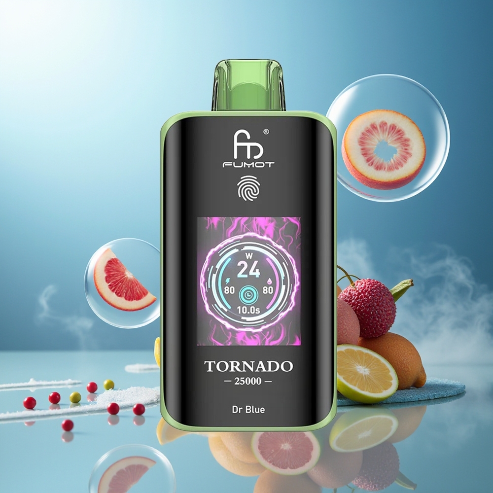 Fumot Tornado 25000 Puffs HD Skjerm 700mAh 20ml Dr Blå Norge Engros