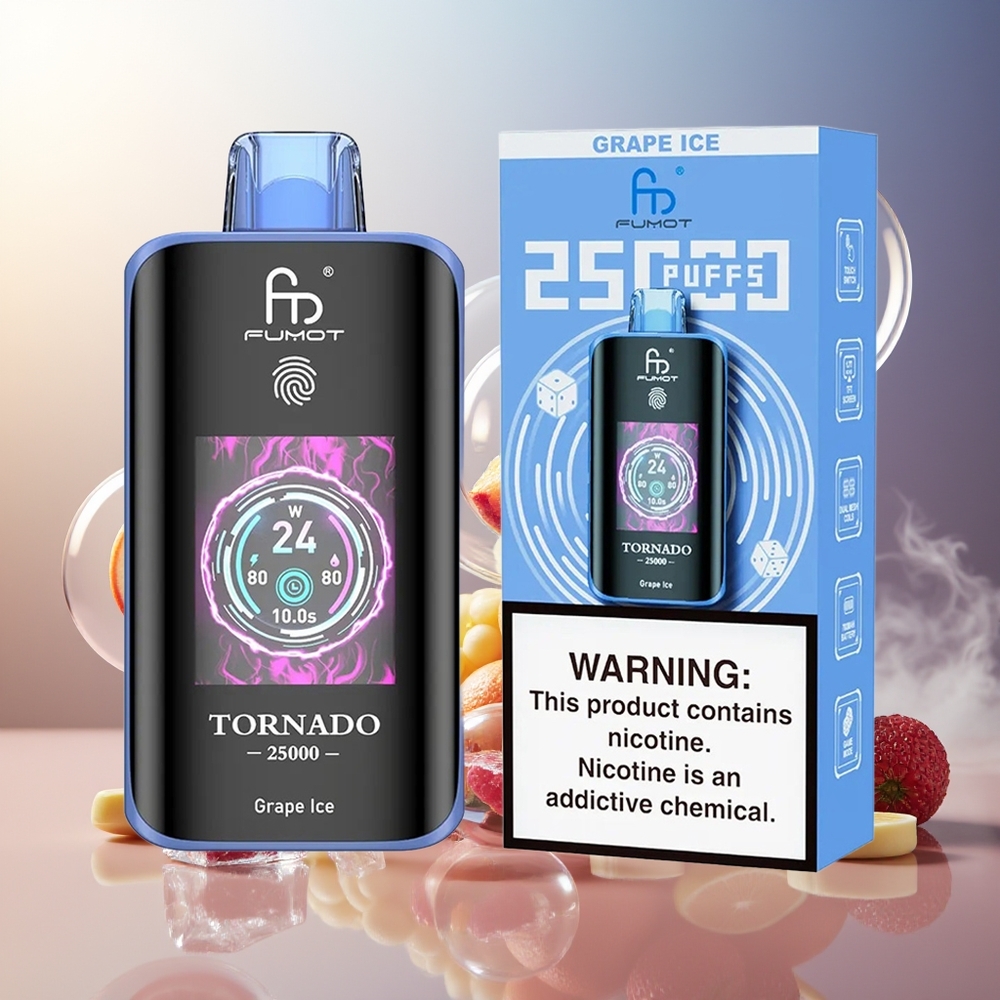Fumot Tornado 25000 Puffs HD Skjerm 700mAh 20ml Druer Is Norge Engros