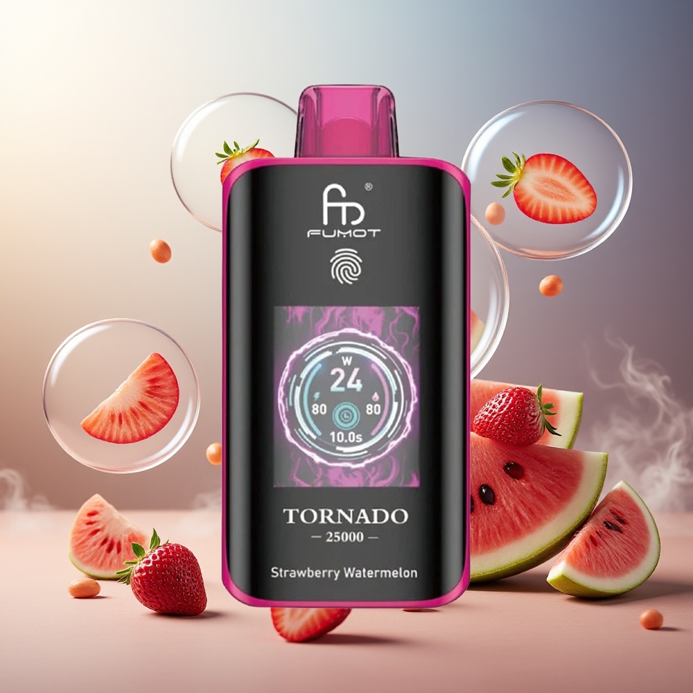 Fumot Tornado 25000 Puffs HD Skjerm 700mAh 20ml Jordbær Vannmelon Norge Engros