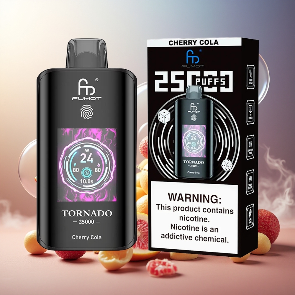 Fumot Tornado 25000 Puffs HD Skjerm 700mAh 20ml Kirsebær Cola Norge Engros