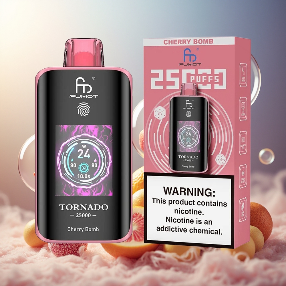 Fumot Tornado 25000 Puffs HD Skjerm 700mAh 20ml Kirsebombe Norge Engros