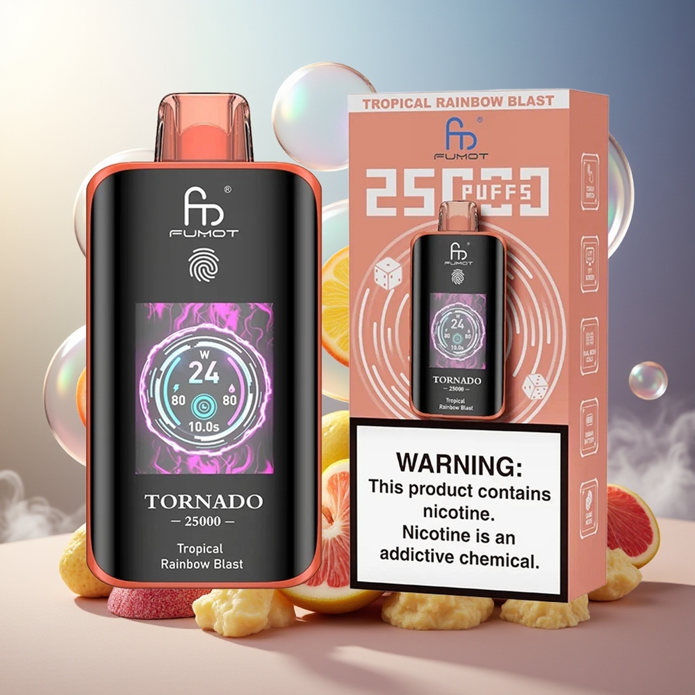 Fumot Tornado 25000 Puffs Norge Engros HD Skjerm 700mAh 20ml Tropisk Regnbueblast
