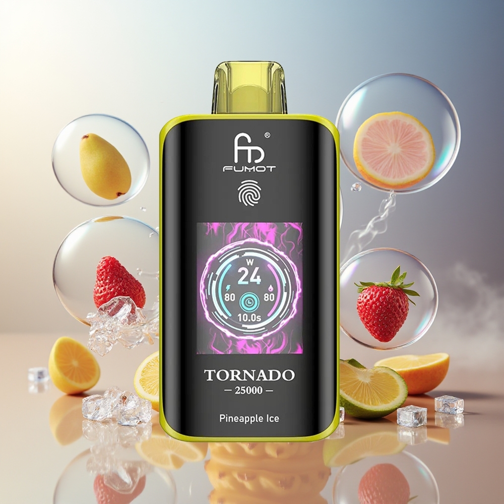 Fumot Tornado 25000 Puffs Norge Engros HD Skjerm 700mAh Ladebar 20ml Ananas Is