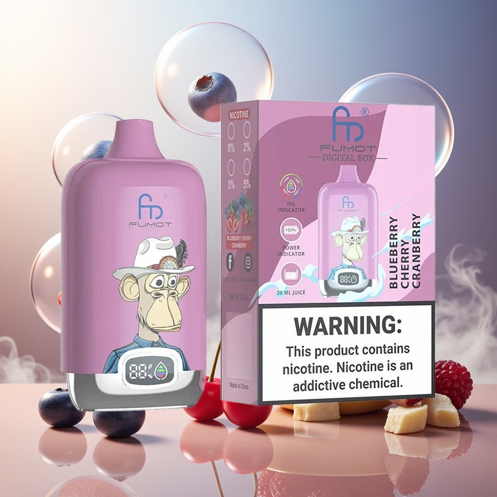 Fumot Tornado Digital Box 12000 Puffs Norge Engros 20ml MESH Blåbær Kirsebær Tranebær