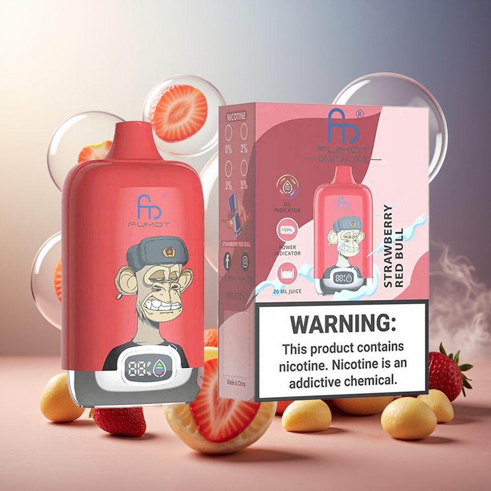 Fumot Tornado Digital Box 12000 Puffs Norge Engros 20ml Mesh Type-C Jordbær Red Bull