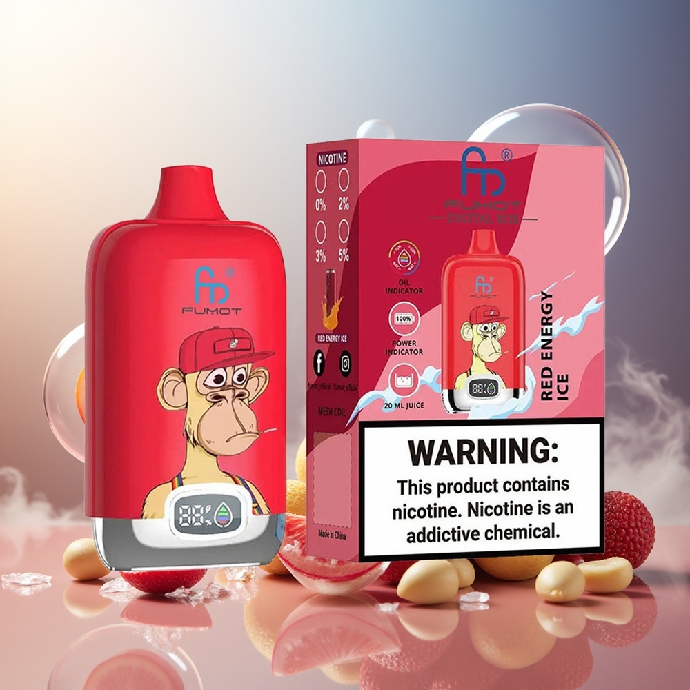 Fumot Tornado Digital Box 12000 Puffs Norge Engros Digital Boks MESH 20ml Rød Energi Is Type-C Lading
