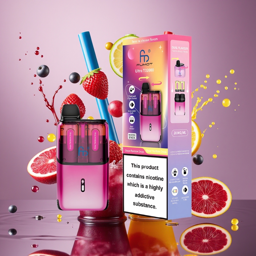 Fumot Ultra T32000 Norge Engros 32000 puffs 800mAh Dråper av Regnbue Drue & Dråper av Regnbue Jordbær