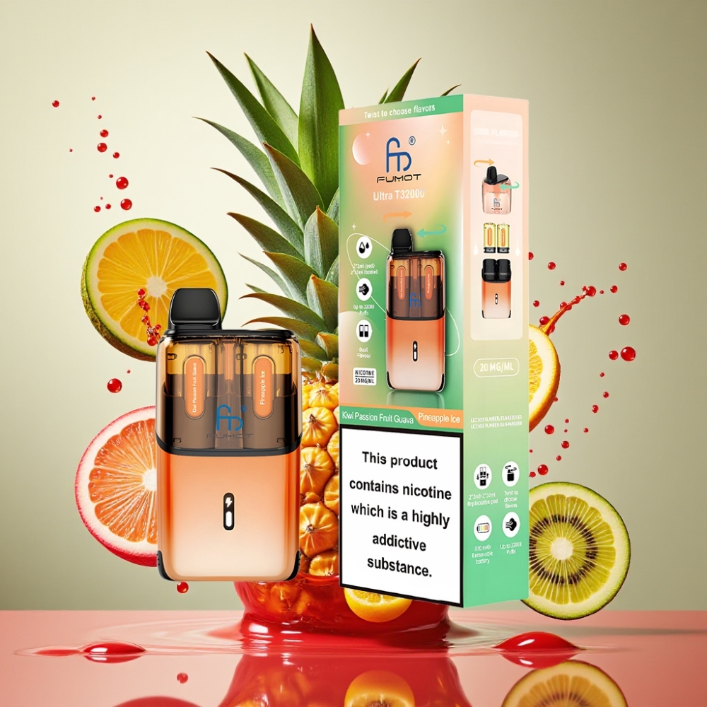 Fumot Ultra T32000 Norge Engros Disposable Vape Kiwi Pasjonsfrukt Guava & Ananas Is 32000 Puffs 800mAh 24ml