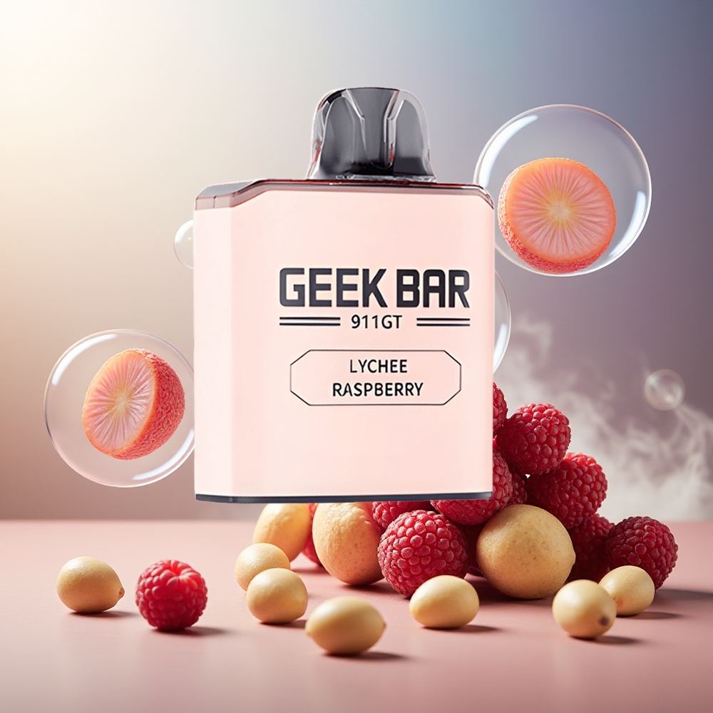 GEEK BAR 911 GT 16000 Puffs Norge Engros Oppladbar Type C Dynamisk Skjerm Litchi Bringebær