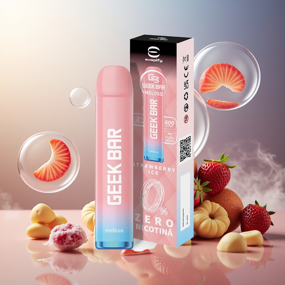 GEEK BAR Meloso 600 Puffs 2ml 550mAh 20mg Jordbæris Norge Engros