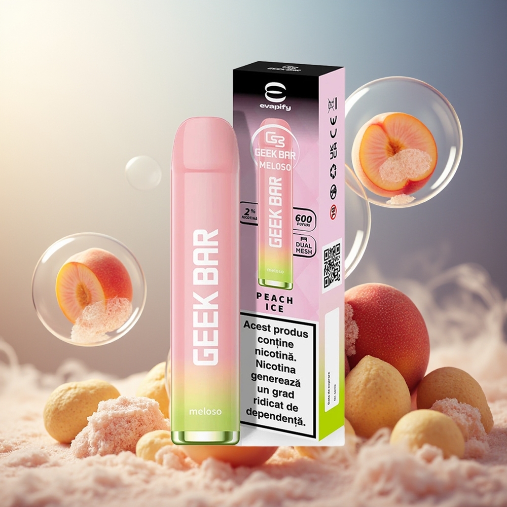 GEEK BAR Meloso 600 Puffs 2ml 550mAh 20mg Norge Engros Fersken Is