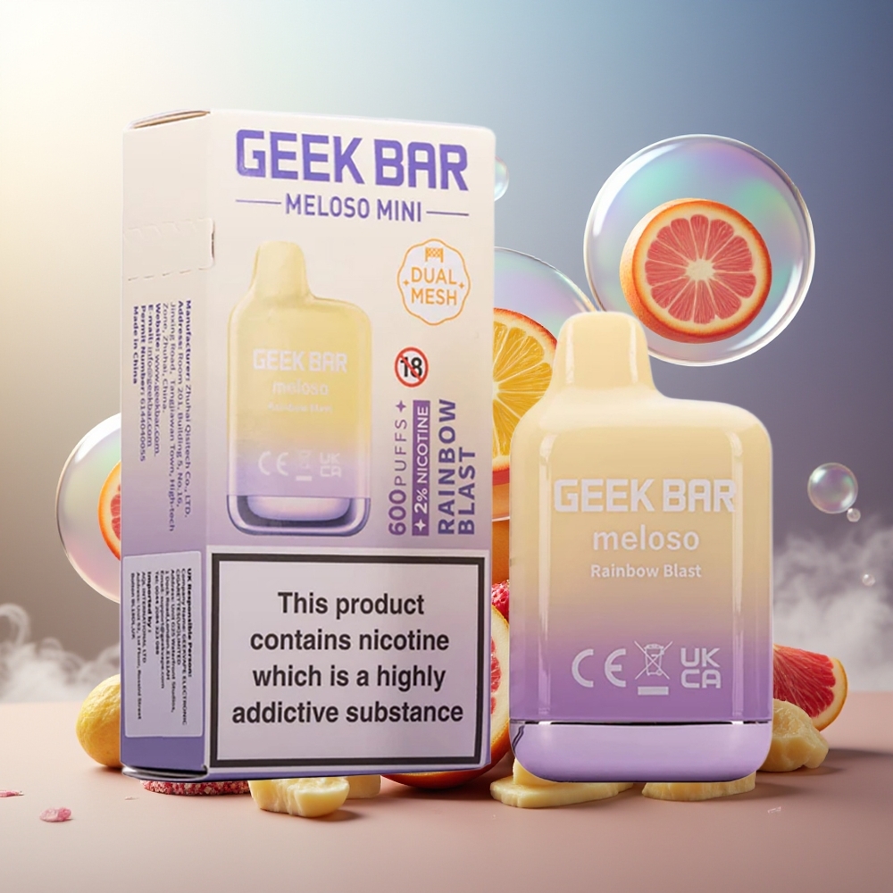 GEEK BAR Meloso Mini 600 Norge Engros Regnbuen Spreng Dual Mesh 550mAh Auto Draw