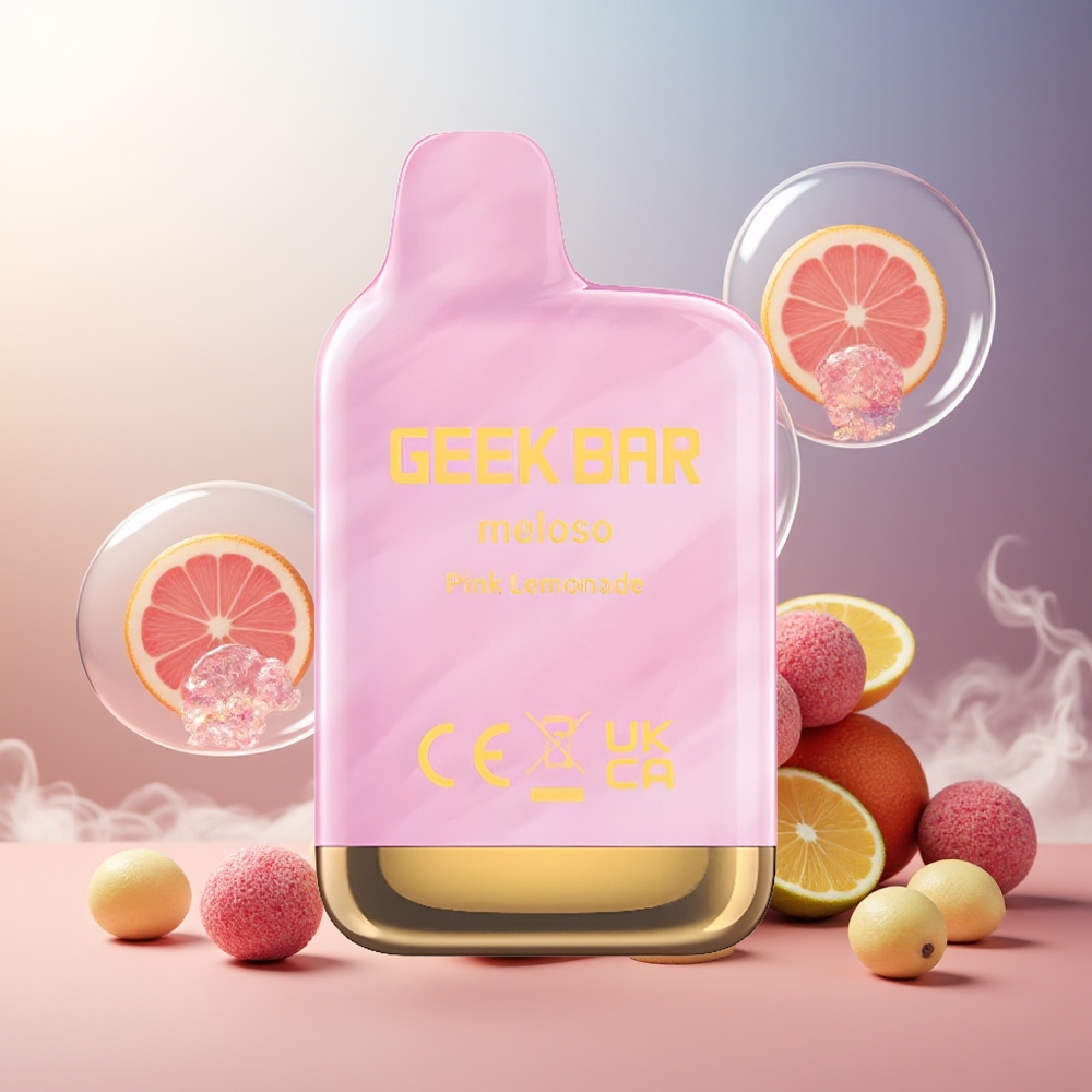 GEEK BAR Meloso Mini 600 Puffs 550mAh 2ml 20mg Dual Mesh Auto Draw Rosa Sitronade Norge Engros