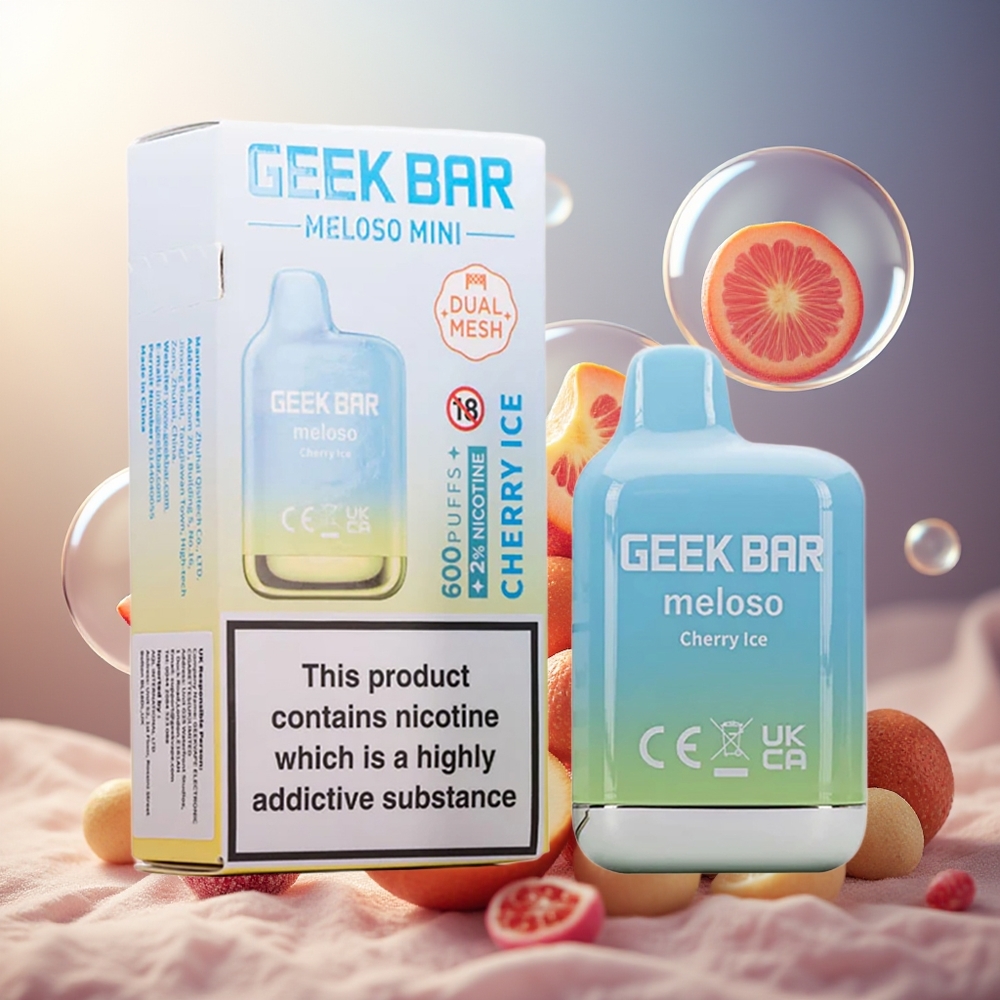 GEEK BAR Meloso Mini 600 Puffs Norge Engros 550mAh 2ml 50VG/50PG Dual Mesh Kirsebær Is