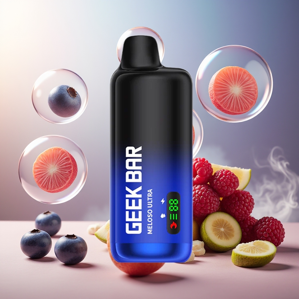 GEEK BAR Meloso Ultra 10000 Bluåsur bringebær Norge Engros 5% 630mAh USB-C Dual Mesh Smart LED
