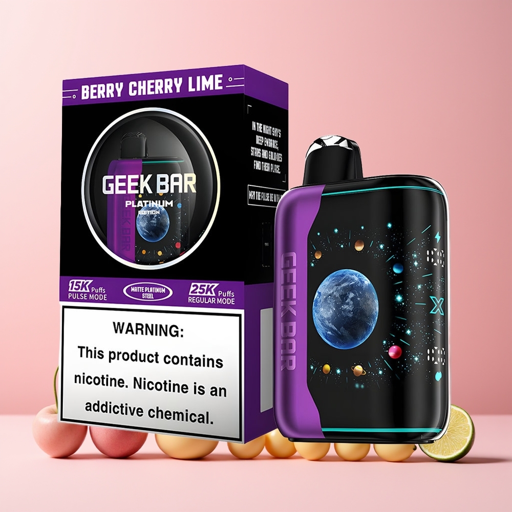 GEEK BAR Platinum Edition 25000 Norge Engros Bær Kirsebær Lime Matte Platinum Steel Finish 20mL