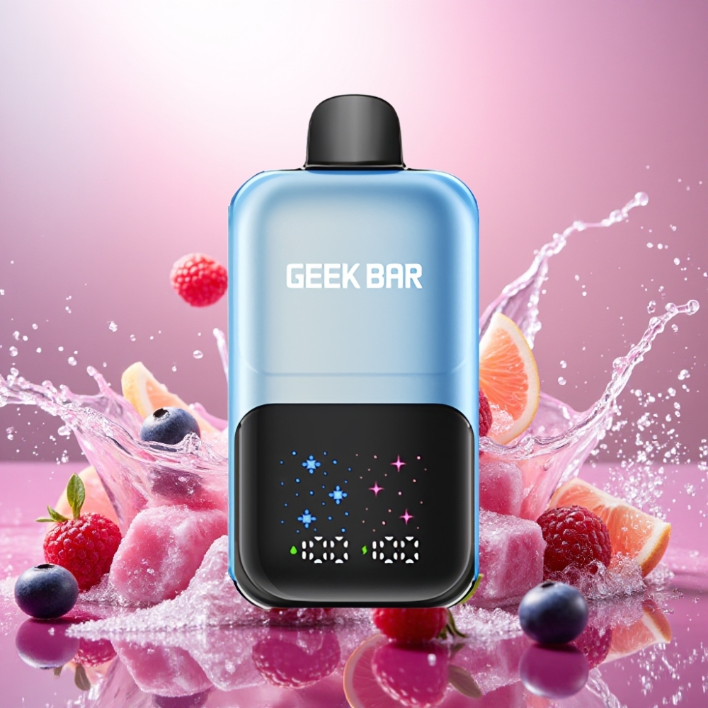 GEEKBAR 2GO 20ml 50000 Puffs Interaktiv Skjerm Justerbar Smak/Kjøling Blåbær Bringebær Is Norge Engros