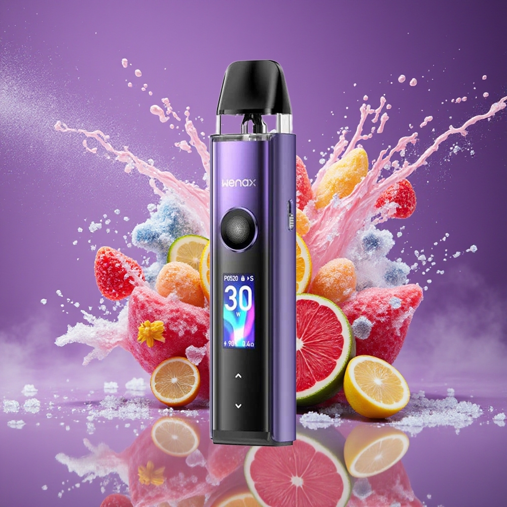 GeekVape Wenax Q Pro Pod System 1200mAh 30W MTL/RDL 3-luftstrøm Lysende Lilla Norge Engros