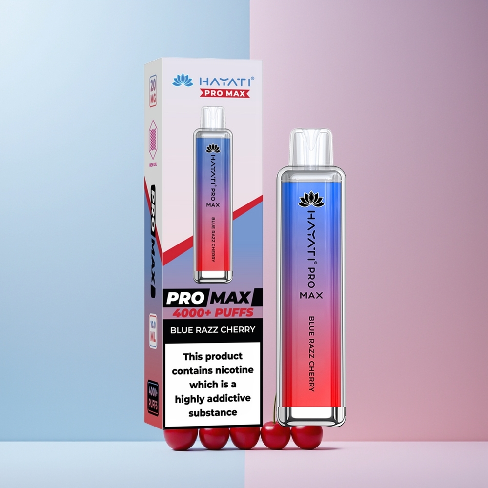 Hayati Pro Max 4000 Puffs Engangs Vape Blå Bringebær Norge Engros 1400mAh