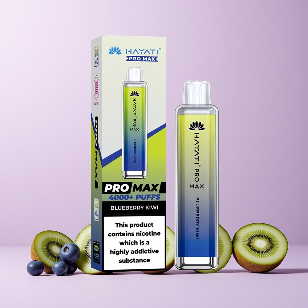Hayati Pro Max 4000 Puffs Engangs Vape Blåbær Kiwi Norge Engros 1400mAh Rechargeable LED