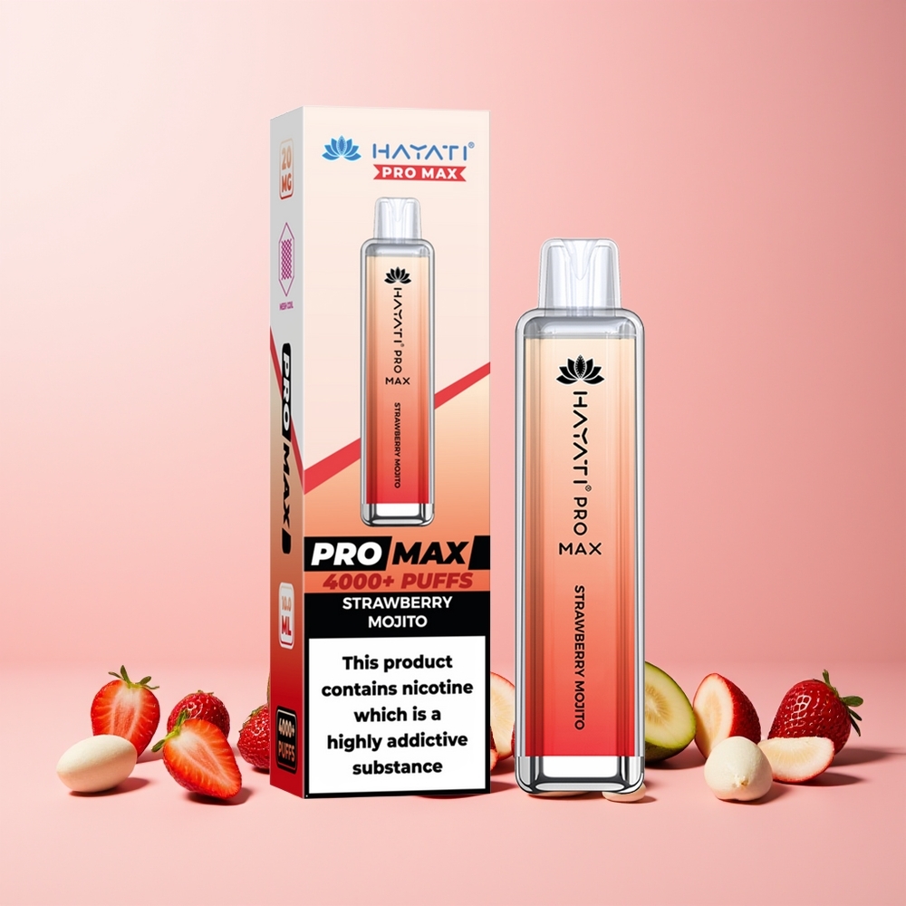 Hayati Pro Max 4000 Puffs Engangsdamp Jordbær Mojito Norge Engros 1400mAh