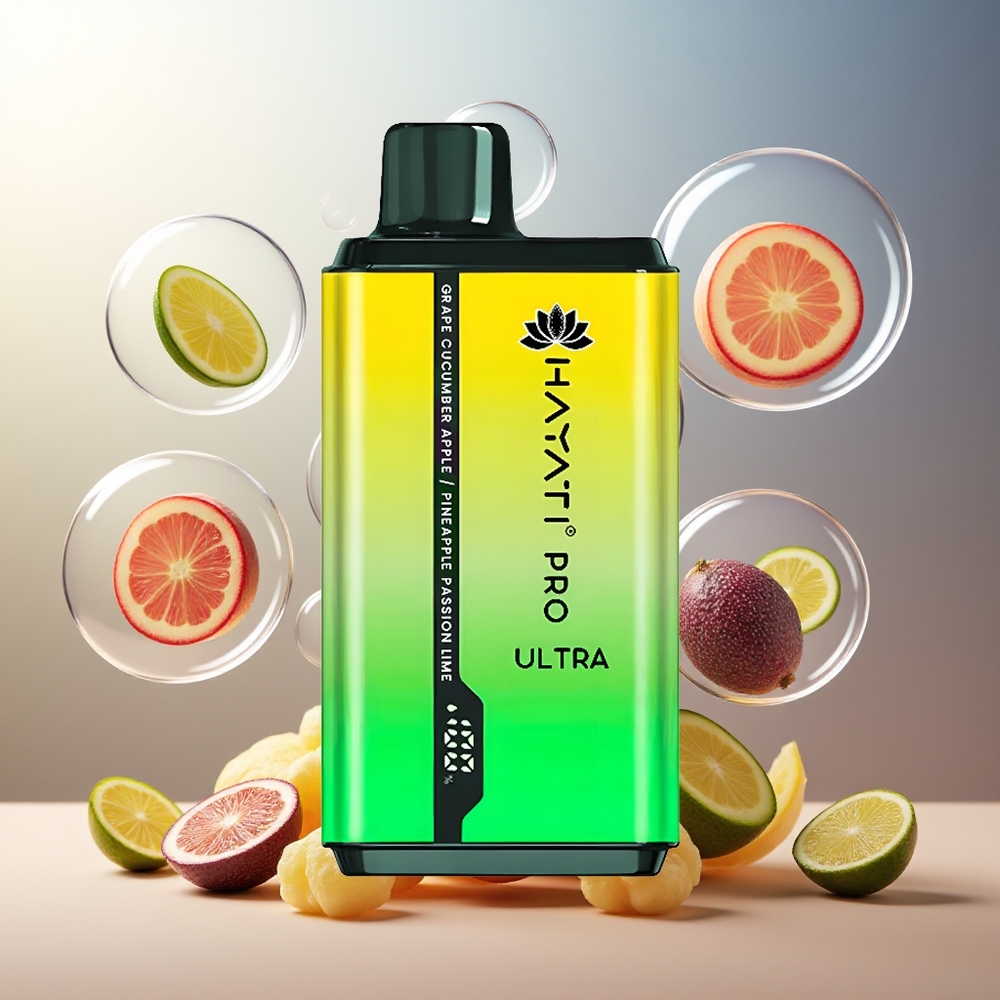 Hayati Pro Ultra 15000 Norge Engros 850mAh 24ml 2% Drupe Agurk Eple Ananas Lidenskap