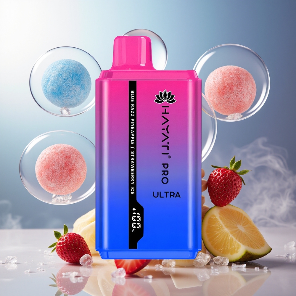 Hayati Pro Ultra 15000 Puffs Norge Engros 850mAh Blå Bringebær Ananas Is 2 12ml 2%