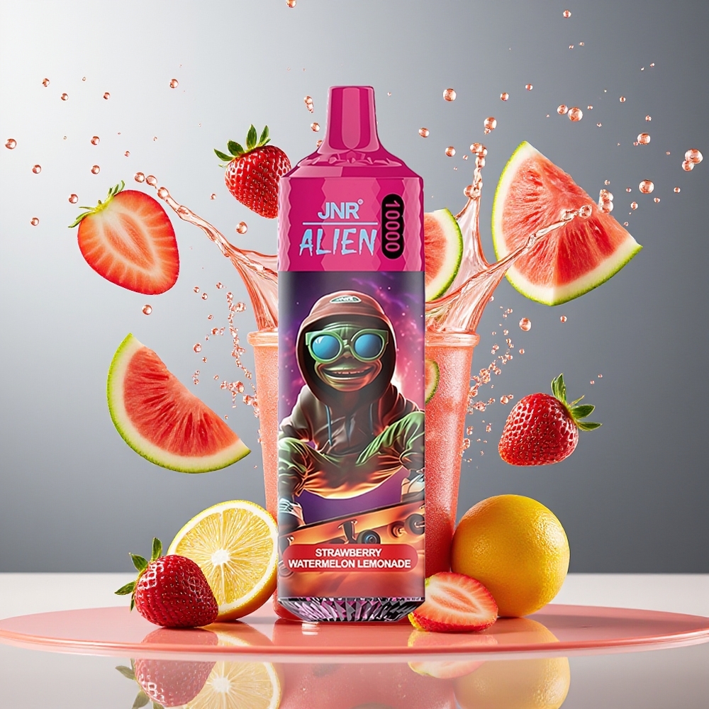 JNR Alien 10000 Puffs Norge Engros 850mAh Type-C LED Jordbær Vannmelon Lemonade