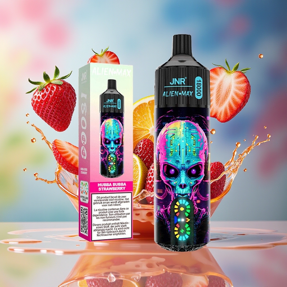 JNR Alien Max 18000 Puffs Norge Engros Dual Mesh Coil Type-C Rask Ladning Hubba Bubba Jordbær