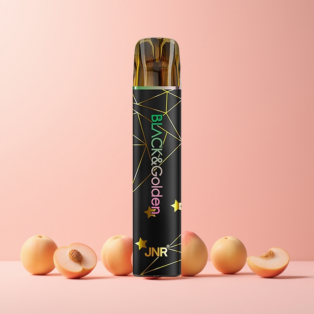 JNR Black&Golden 600+200 Puffs Engangs Vape Fersken 2% Nikotin 550mAh Norge Engros