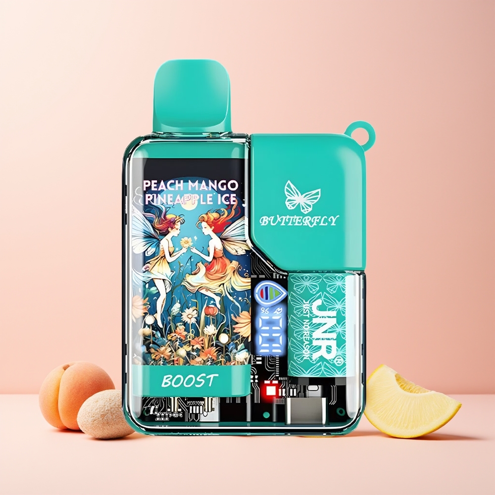 JNR Butterfly 8500 Norge Engros 1200mAh 15ml 1.0ohm Mesh Digital Peach Mango Ananas Is