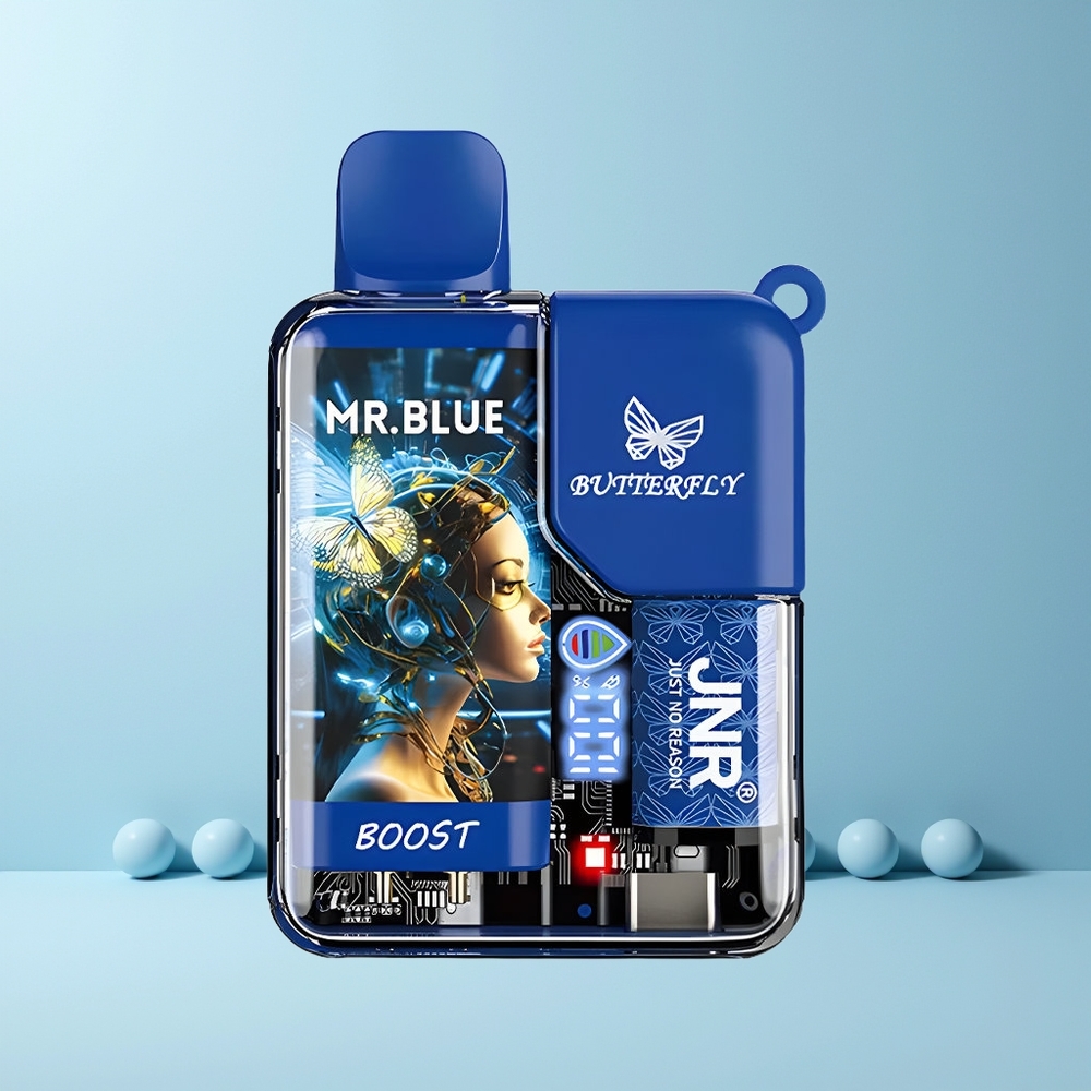 JNR Butterfly 8500 Puffs Norge Engros 1200mAh 15ml 1.0ohm Digital Mr Blå