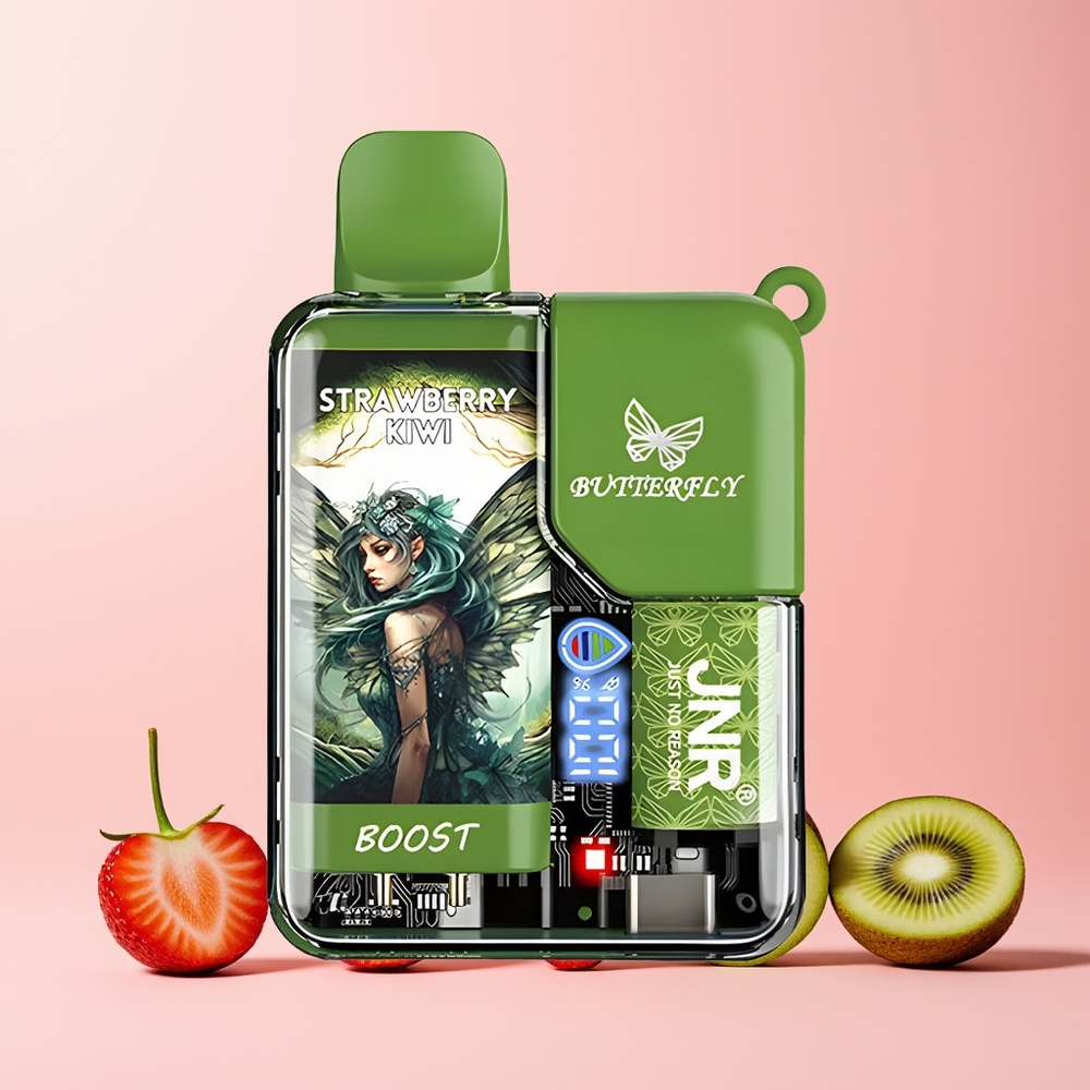 JNR Butterfly 8500 Puffs Norge Engros 1200mAh 15ml 1.0ohm Mesh Digital Jordbær Kiwi