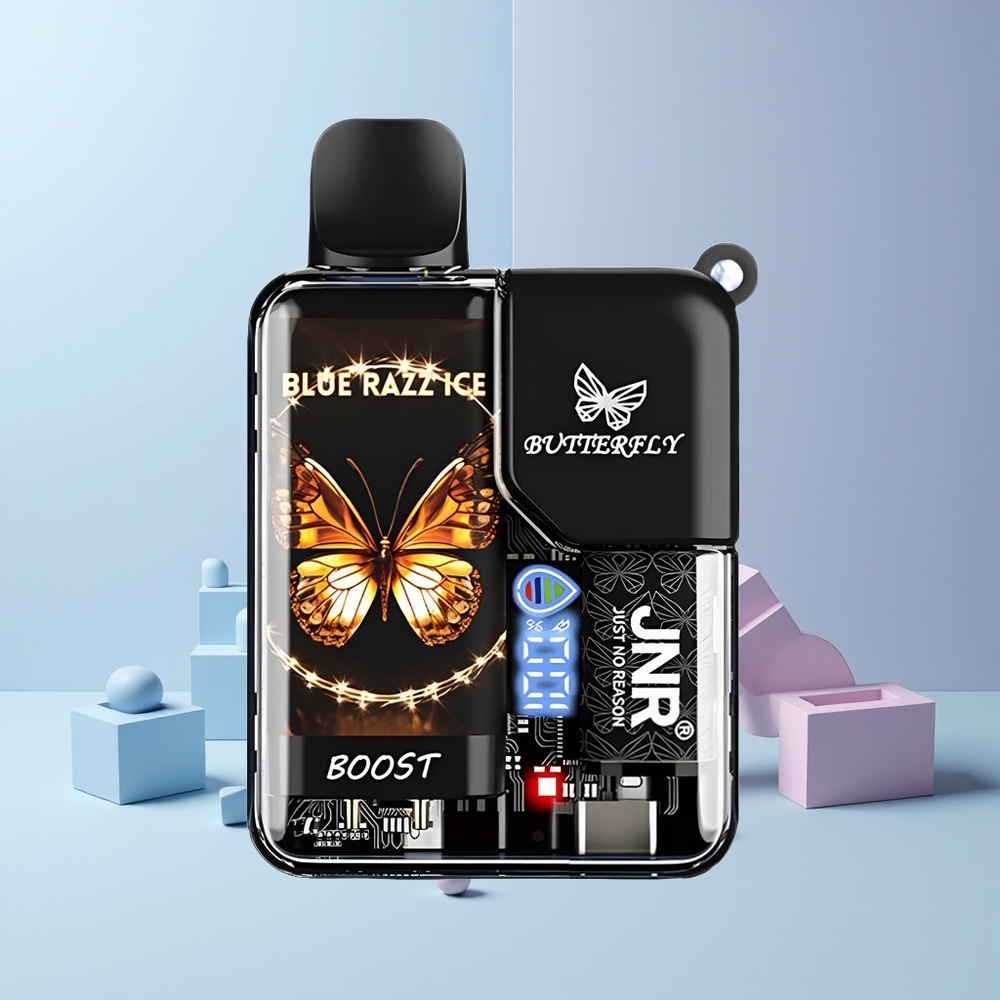 JNR Butterfly 8500 Puffs Norge Engros Blå Bringebær Is 1200mAh 15ml Digital Mesh 1.0ohm