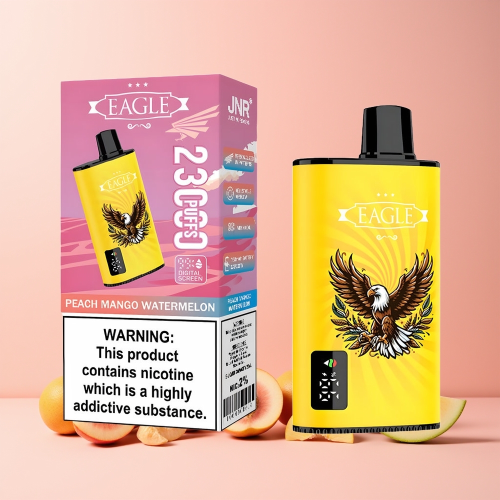 JNR EAGLE Smart 23000 Puffs Norge Engros Digital Skjerm 1.0ohm Mesh Justerbar Luftstrøm Fersken Mango Vannmelon