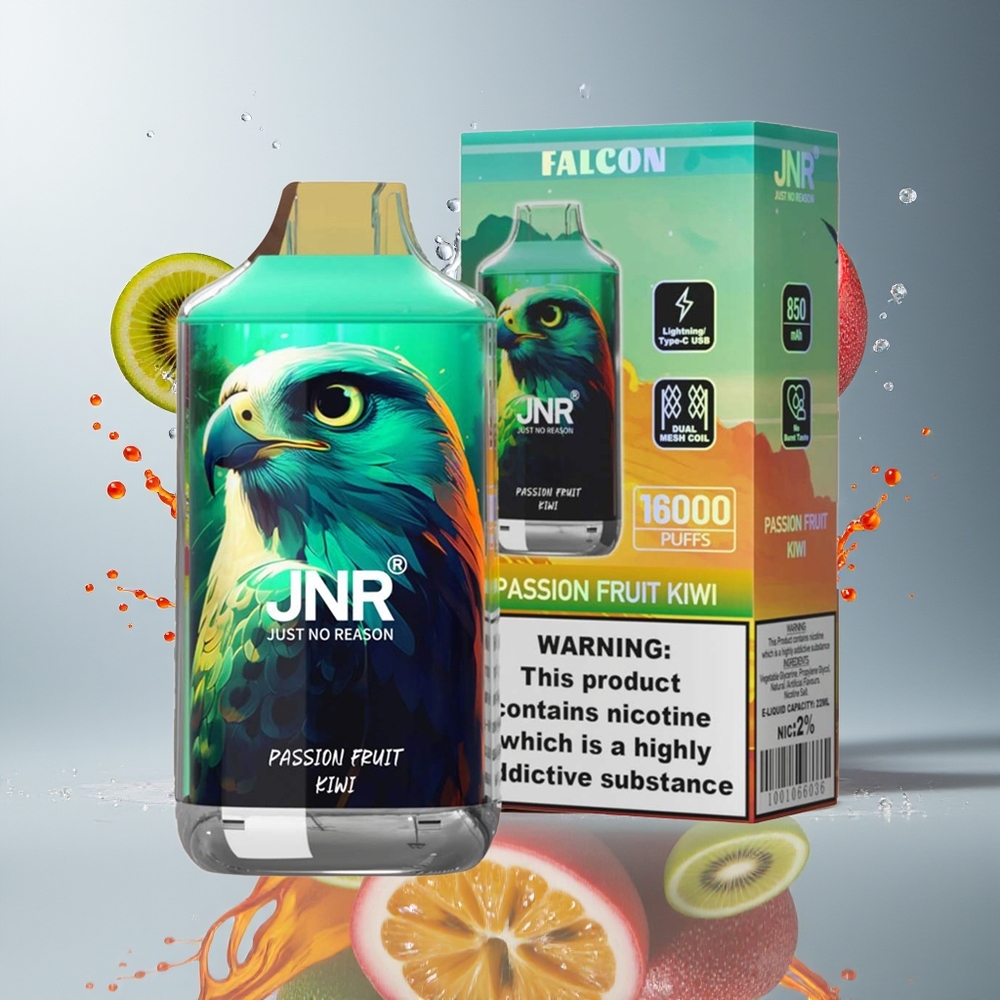JNR Falcon 16000 Puffs 22ml 850mAh Dual Mesh Type C & Lightning Norge Engros Pasjonsfrukt Kiwi