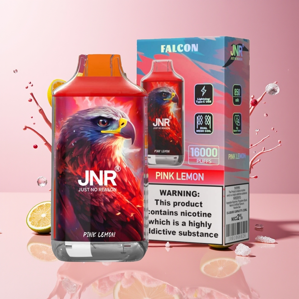 JNR Falcon 16000 Puffs 22ml Dual Mesh Coil Smart LED Norge Engros Rosa Sitron
