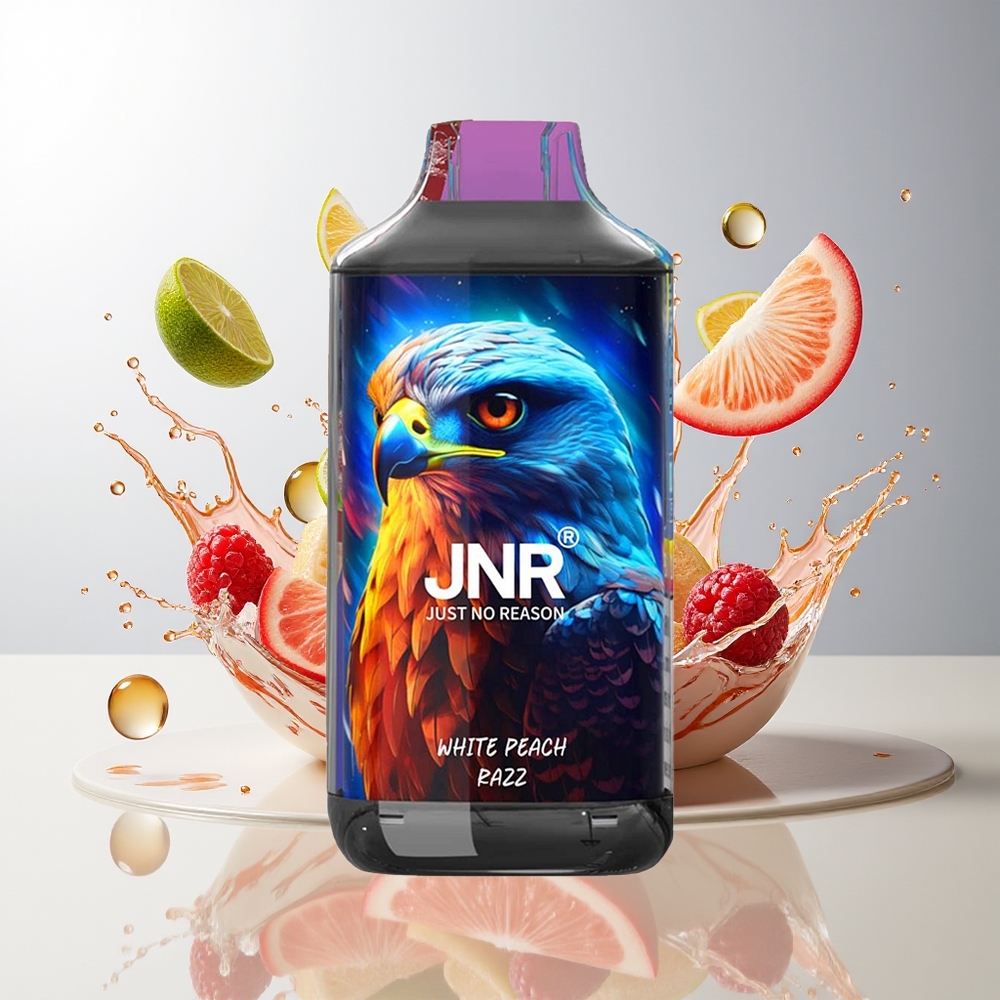 JNR Falcon 16000 Puffs 850mAh 22ml Dual Mesh Coil Hvit Fersken Bringebær Norge Engros