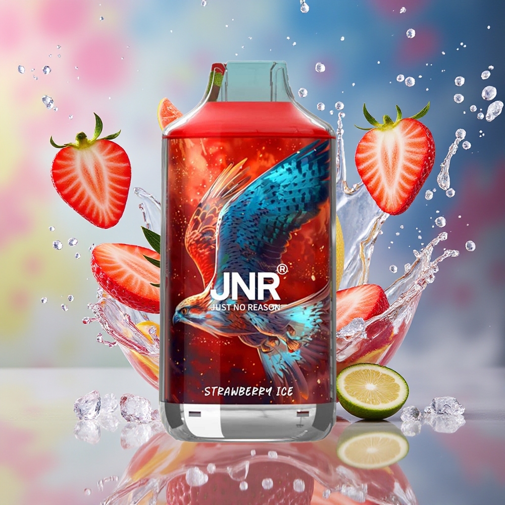 JNR Falcon 16000 Puffs 850mAh 22ml Dual Mesh Coil Type C & Lightning Smart LED Display 0%2% Jordbær Is Norge Engros