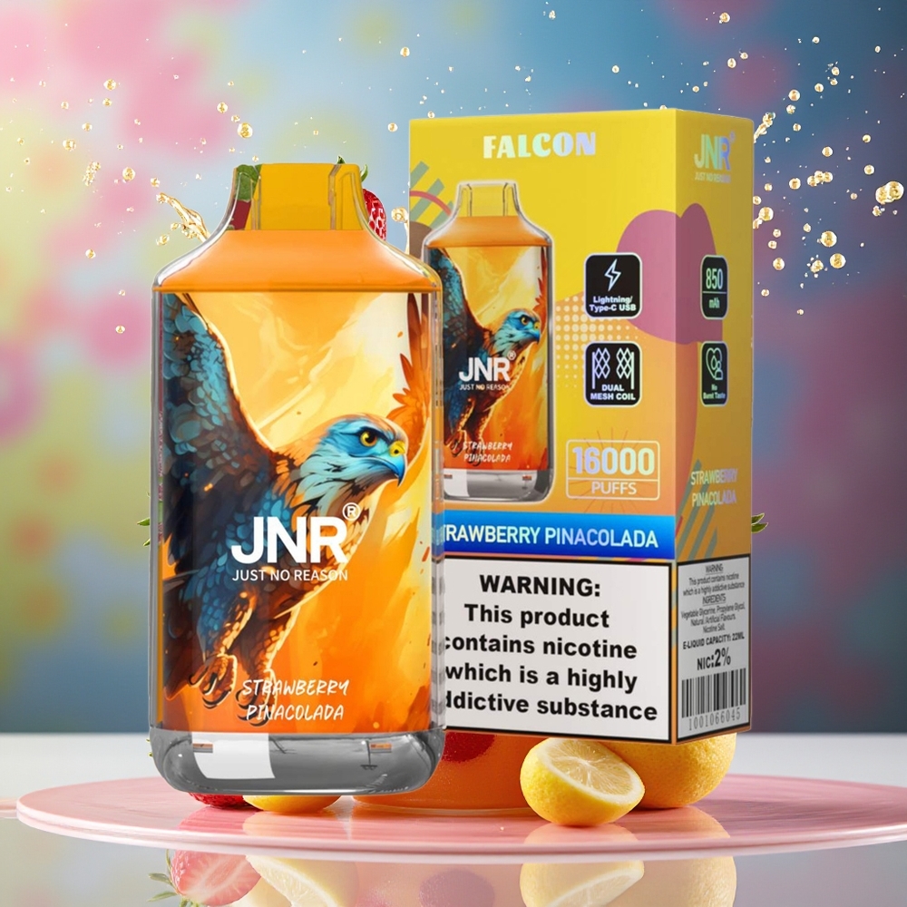 JNR Falcon 16000 Puffs Norge Engros 850mAh 22ml Dual Mesh Type C LED Jordbær Pina Colada