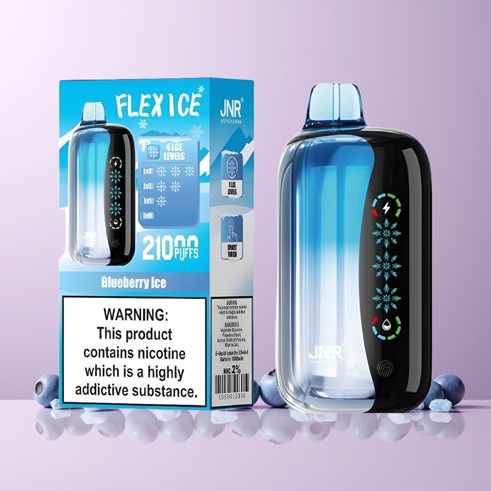 JNR Flex Ice 21000 Puffs Engros Norge Justerbar Luftstrøm Blåbær Is Touch Skjerm 26ml 1.2 Ohm Dual Mesh 1000mAh Type-C 0-5% Nikotin