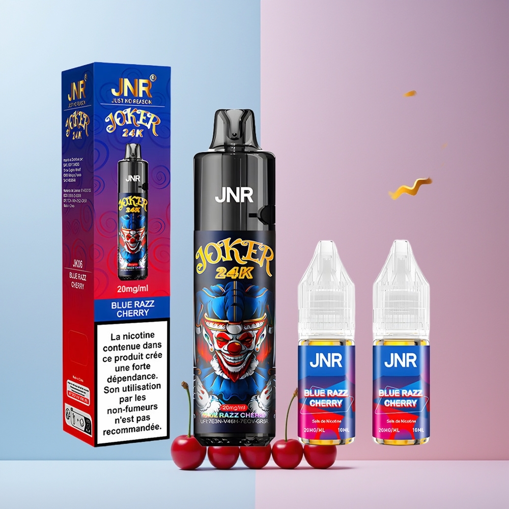 JNR Joker 24K Puffs Engangs Vape Blå Bringebær Norge Engros 800mAh Type-C 2% Nikotin