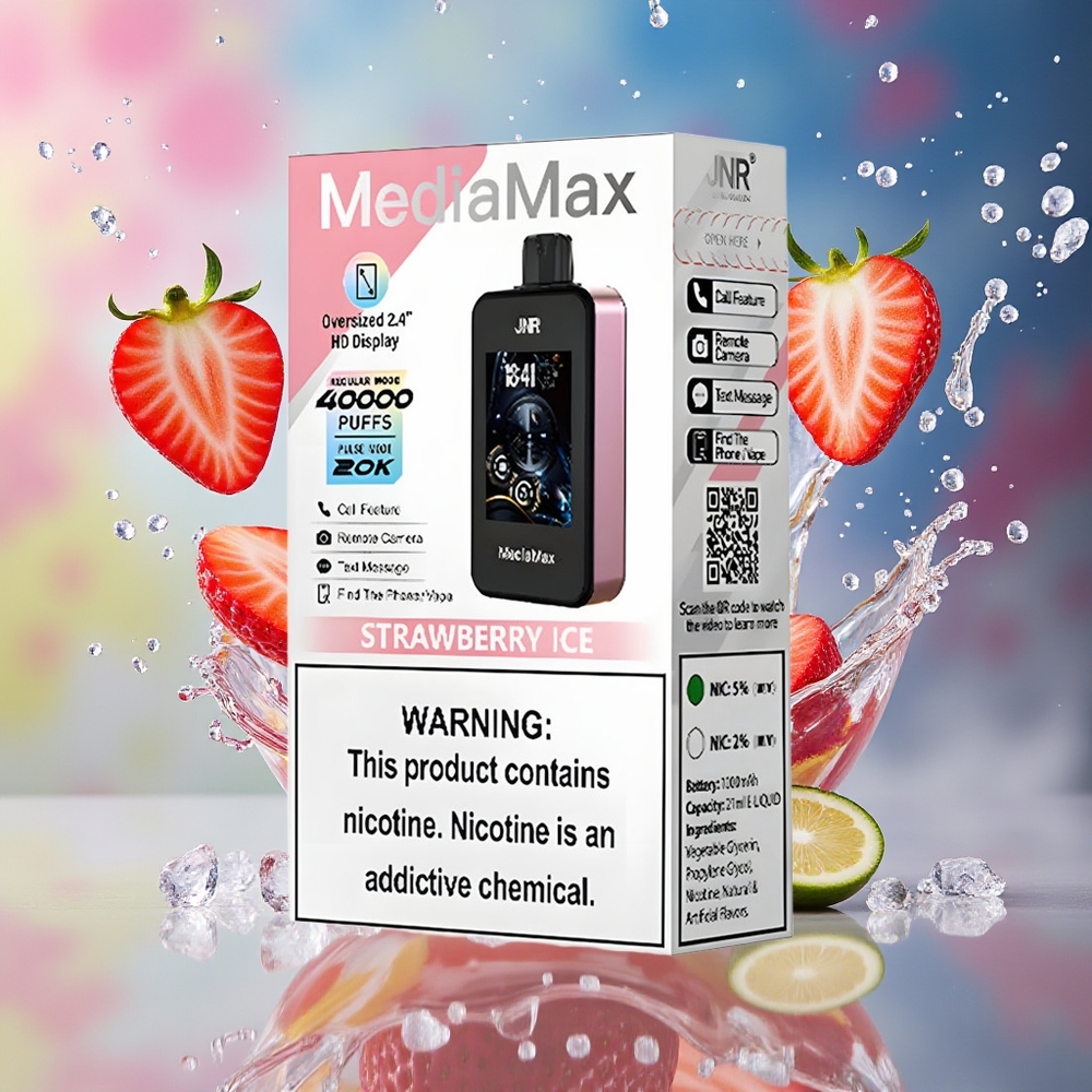 JNR MediaMax 40000 Puffs 21mL 1000mAh Type-C Norge Engros Jordbær Is