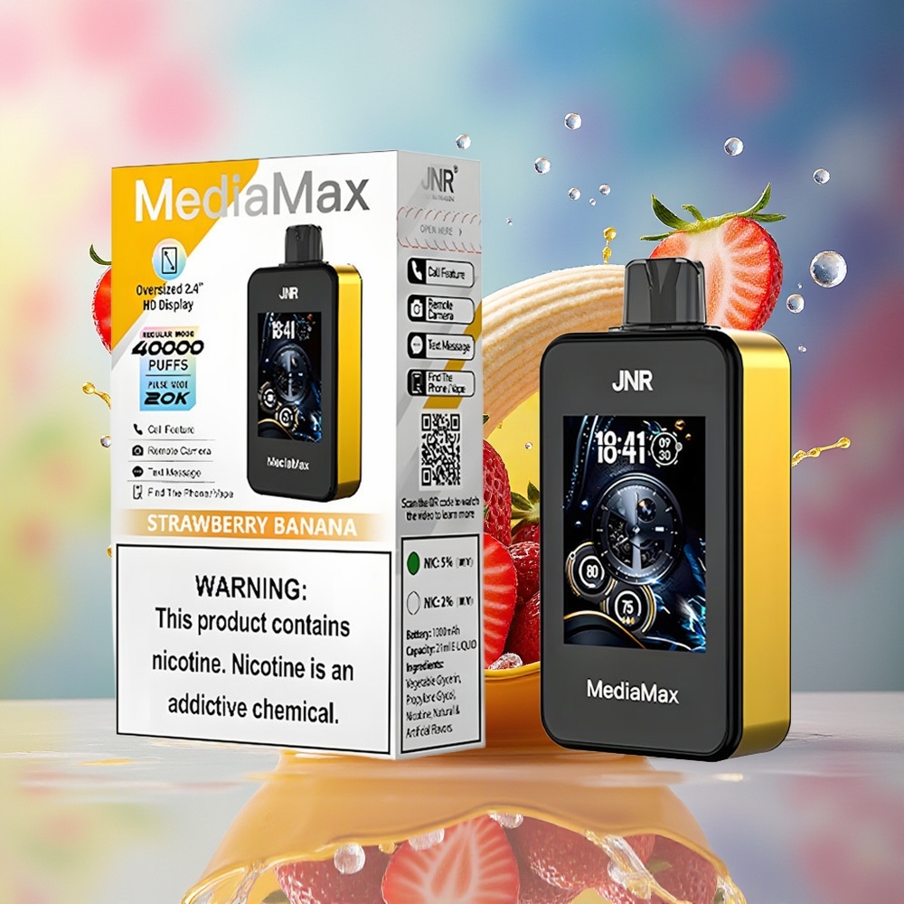 JNR MediaMax 40000 Puffs Norge Engros 21mL 5% Nikotin Jordbær Banan Type-C Lading 2.4'' Skjerm