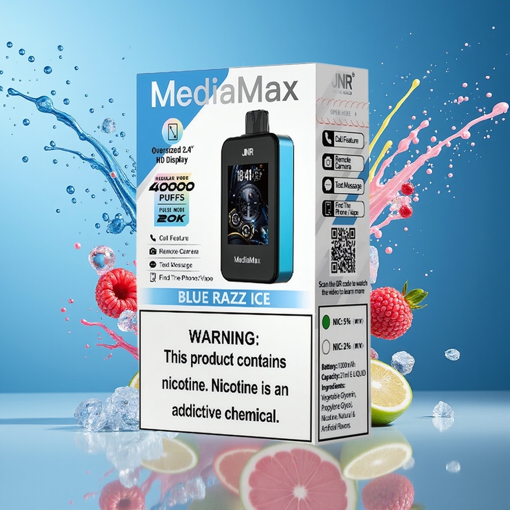 JNR MediaMax 40000 Puffs Norge Engros Blå Bringebær Is 21mL 1000mAh Type-C Ladning