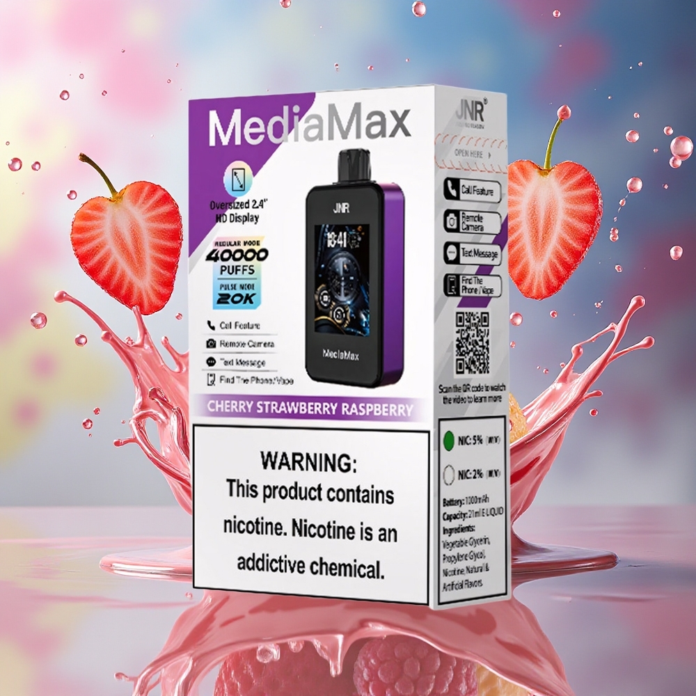 JNR MediaMax 40000 Puffs Norge Engros HD Skjerm Type-C Hurtiglading 21mL KirsebærJordbærBringebær