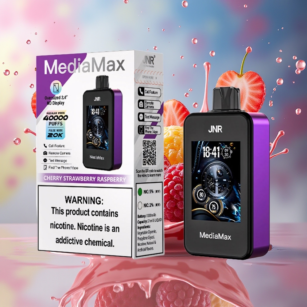 JNR MediaMax 40000 Puffs Norge Engros HD Skjerm Type-C Hurtiglading 21mL KirsebærJordbærBringebær